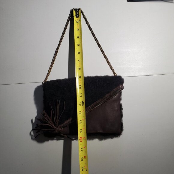 Dark Brown Leather and Sherpa Purse with Chain Strap -shipping incl - Picture 10 of 16